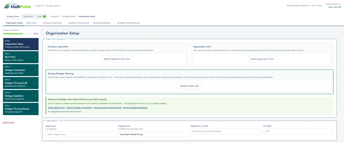 MaB Pulse Strategy Starter organization setup wizard